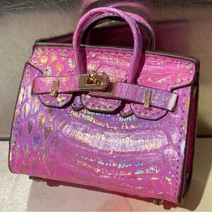 👜 Handmade Genuine Leather Mini Fuchsia Purple Birkin Textured Tote Bag Charm